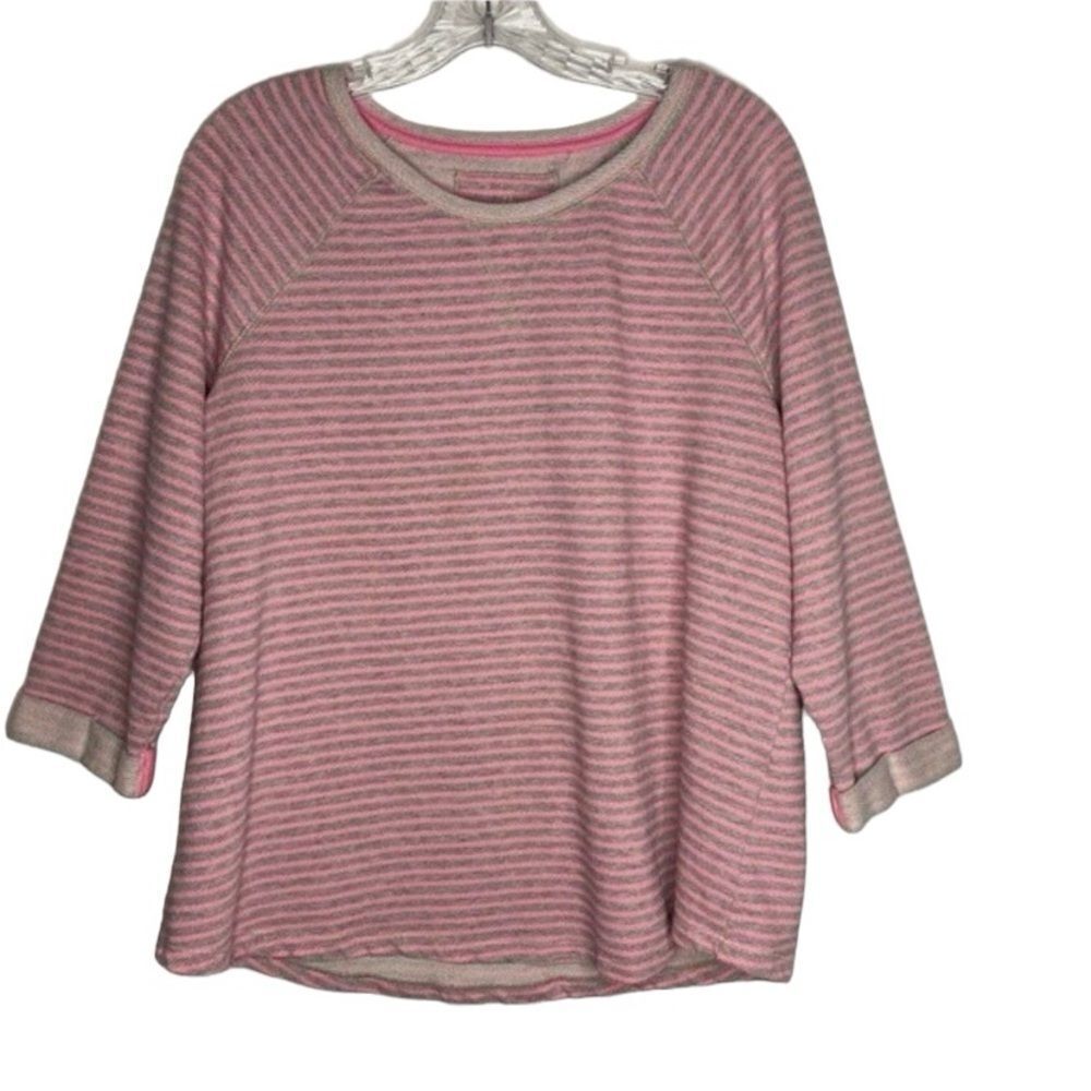 Sonoma Pink Gray Striped Cuffed 3/4 Sleeve Pullover Sweatshirt XL